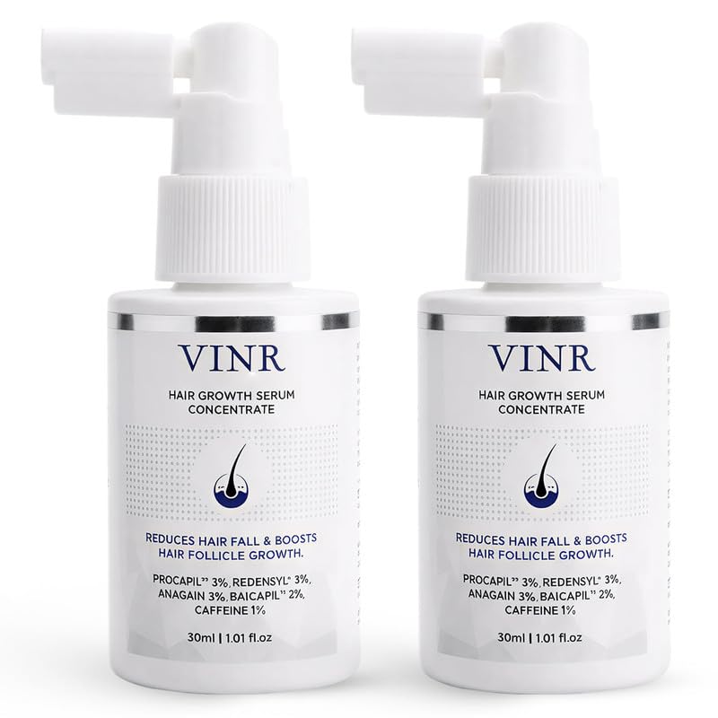 Image of VINR Hair Growth Serum for Scalp Concentrate 5-Actives Redensyl, Anagain, Baicapil, Procapil & Caffeine with Grape Seed Extract|Advanced Hair Fall Control & Boosts New Growth| Hair Regrowth Serum for Scalp| For Men & Women |30 ml (Pack of 2)
