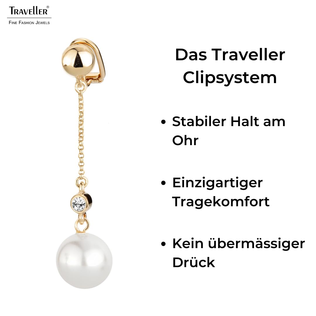 Traveller Ohrclip Hängend - Damen - weisse 12mm Perle