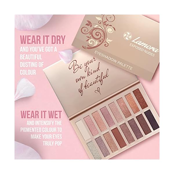 Beste Lidschatten Palette Nudetöne - Vegane Augenpalette - Eyeshadow Make Up Kosmetik - 16 Hochpigmentierte Warme Natürliche Farben in Matt + Schimmer + Glitzer - Lamora Exposed – Bild 6