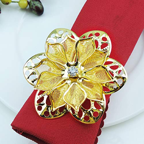 HEMOTON 24 stuks bloemenservettenringen legering goud servet gespen servetringen bloemen strass servethouder voor kerstdiner bruiloftsdecoratie - Image 5