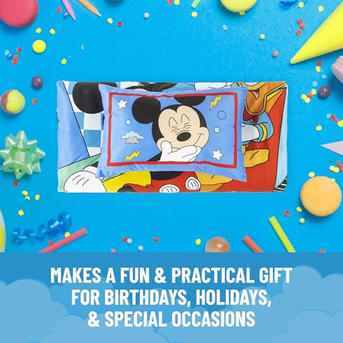 Image of Jay Franco Kids Slumber Bag and Pillow - 54 x 27 Inch Comfy Indoor Sleeping Bag for School and Sleepovers, 2 Piece Set, Multi - Mickey Mouse