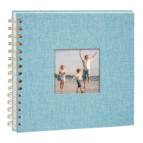 Vienrose Álbum de Fotos Scrapbook de Lino, 20,5 x 20,5 cm Álbum de Recuerdos con 40 Páginas Blancas DIY para Viajes en Familia Boda Navidad, Azul claro