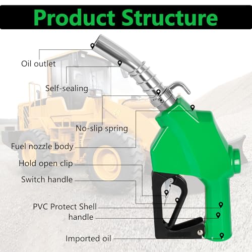 Azdele 1" NPT Automatic Fuel Nozzle & Hook, Diesel Gas Pump Handle, 19/16"(OD=30mm) Max Flow 30GPM, Fuel Transfer Pump Nozzle For Gasoline, Diesel, Biodiesel, Kerosene, Auto Shut Off 3-speed Latch by Azdele - Image 7