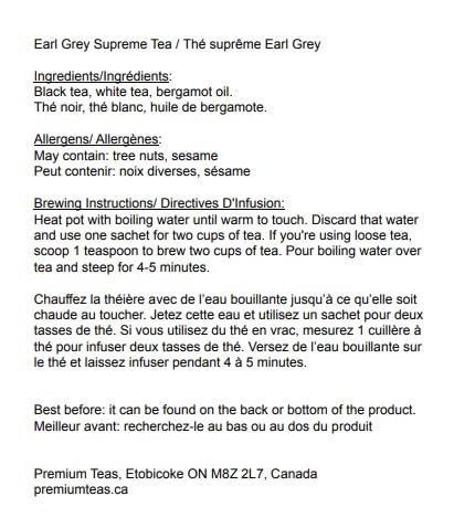 Image of Harney & Sons Earl Grey Supreme Tea Sachets, 50 Count | Black tea with silver tips and natural bergamot oil. Contains caffeine.