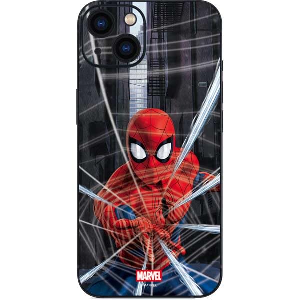 Skinit Decal Phone Skin Compatible with iPhone 14 - Officially Licensed Marvel Spiderman Web Throw Design