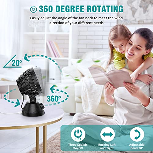 Attlooq Usb Desk Fan, Small Portable Desktop Personal Fan 3 Speeds Strong Airflow, Adjustable Tilt Automatic Swing Cooling Fan, Quiet Small Desk Fan For Home Office Bedroom Indoor #TOP1