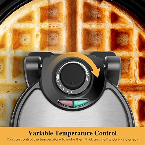 Aigostar Belgian Waffle Maker Thick 1.2\", 8 Inch Flip Waffle Irons with Non Stick Surface, 900W Stuffed Waflera Electrica with Temperature Control, 4 Slice Rotating Round Waffle Cone Machine