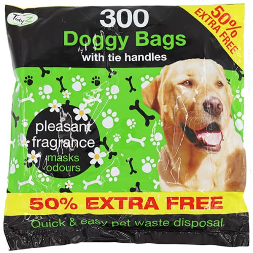 PEBBLE HUG 300 Fragranced Doggy Bags With Tie Handles Dog Cat Puppy Poo Bags Waste Bags, Easy To Use, Leak Proof, Large Poo Bags, Walking Bag Dispenser