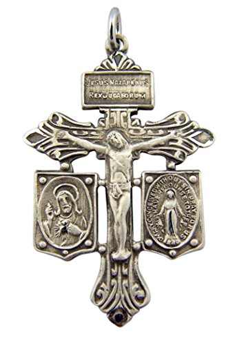 HMHReligiousMfg Sterling Silver Pardon Crucifix with Scapular and Miraculous Medal, 1 3/8 Inch