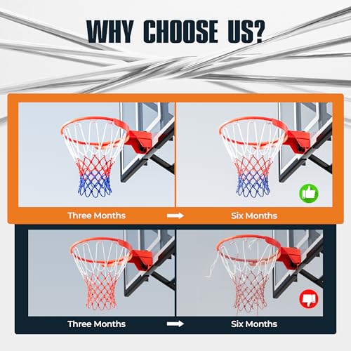 KadoKado 2 Stück Basketballnetz Ersatz - Profi Basketball Netze für Standardkorb, Wetterfest & Reißfest, Anti-Whip & Sicherer Halt, Für Outdoor Training (12 Ösen, Weiß-Rot-Blau)