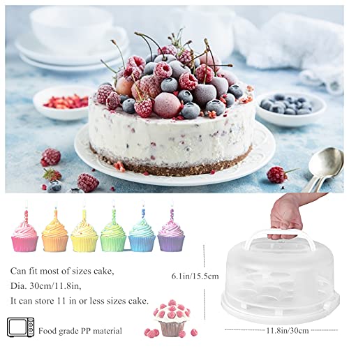 Hoya Ponyoo Portable Cake Carrier With Handle, Round Cupcake Holder With Lid, Plastic Storage Container Box Fit 10 Inch Cake, 3-Locking Muffin And Pies Keeper With Cover (White) #TOP5