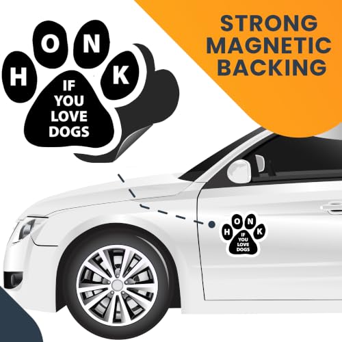 Image of Honk if You Love Dogs Pawprint Car Magnet 5 Inch 2 Pack, Dog Lover Gift