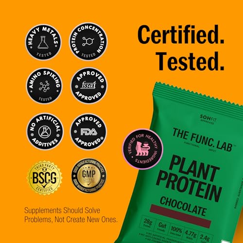 Image of The Func. Lab Plant Protein - Chocolate Travel Packs | (4 * 35g Sachets) Pack of 2 | 28g Protein per Scoop | Pea and Rice Blend | Vegan, Sugar‑Free, 100% Clean Label, Gut Friendly, Vegetarian