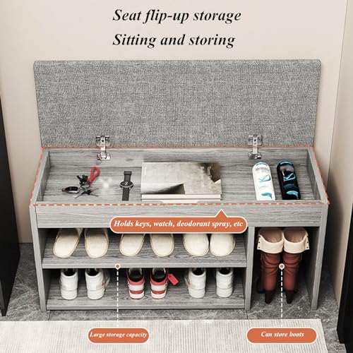 Banc de rangement à chaussures avec coussin et compartiments ouverts pour entrée