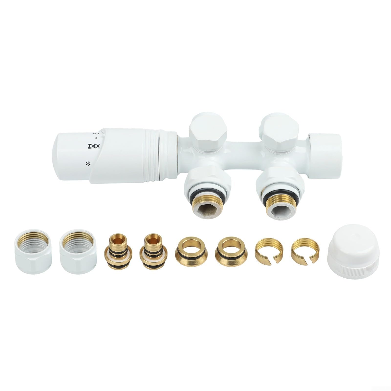 Valvola per radiatore in ottone con connessione standard G1/2 pollici, progettata per varie configurazioni di radiatori da bagno (bianco)
