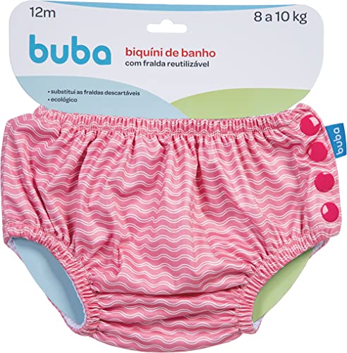 BUBA BIQUINI DE BANHO COM FRALDA REUTILIZAVEL - ONDAS - P, Modelo: 13807, Cor: ROSA