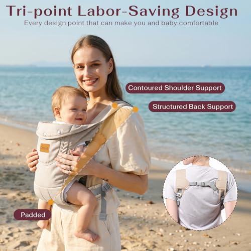 Image of Baby Carrier Newborn to Toddler(8-30lbs), Toddler Carrier Baby Holder Carrier with Adjustable Shoulder Strap, Chest Carriers, Beige