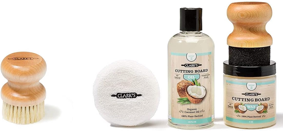 CLARK'S Small Scrub Brush and Coconut Cutting Board Care Kit - Cutting Board Oil and Wax