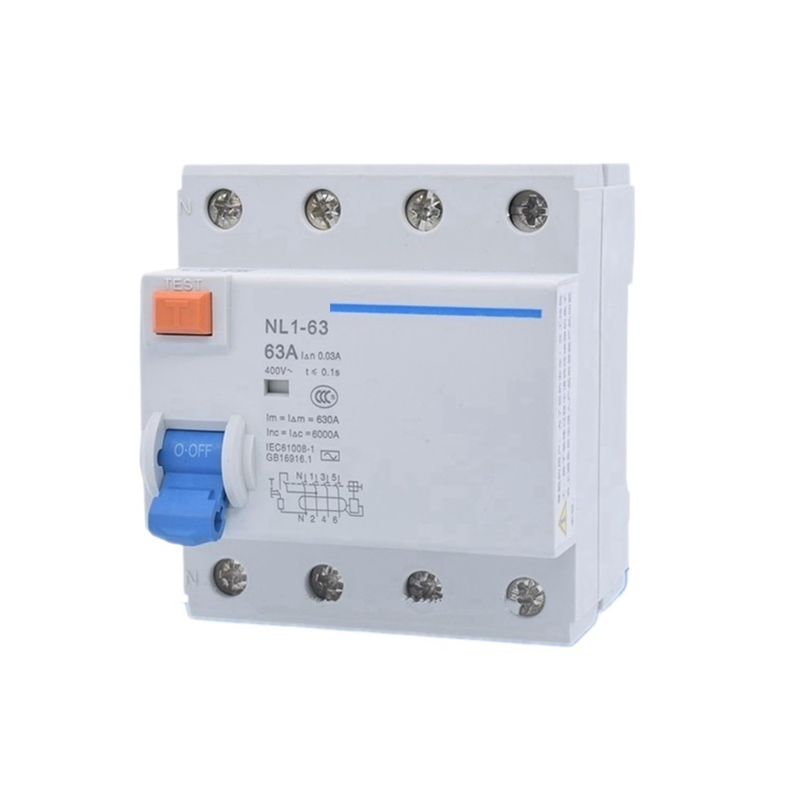 1P + N elektromagnetyczny wyłącznik różnicowoprądowy, RCD 30 mA, ochrona uziemienia, 16 A, 25 A, 40 A, 3P 1N (4P) NL1-63,40A