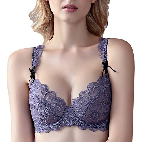 Women's Lace Underwire Bra Full Coverage Lace Bralette Everyday Balconette Bra(Purple,38C) - Image 2