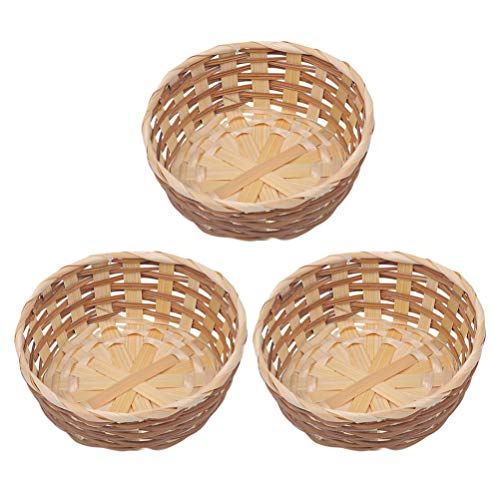 Milisten Handmade Bamboo Fruit Basket 3 Pack 6.69X6.69X2.36In Woven Storage Containers for Kitchen Dining Serving and Home Organization
