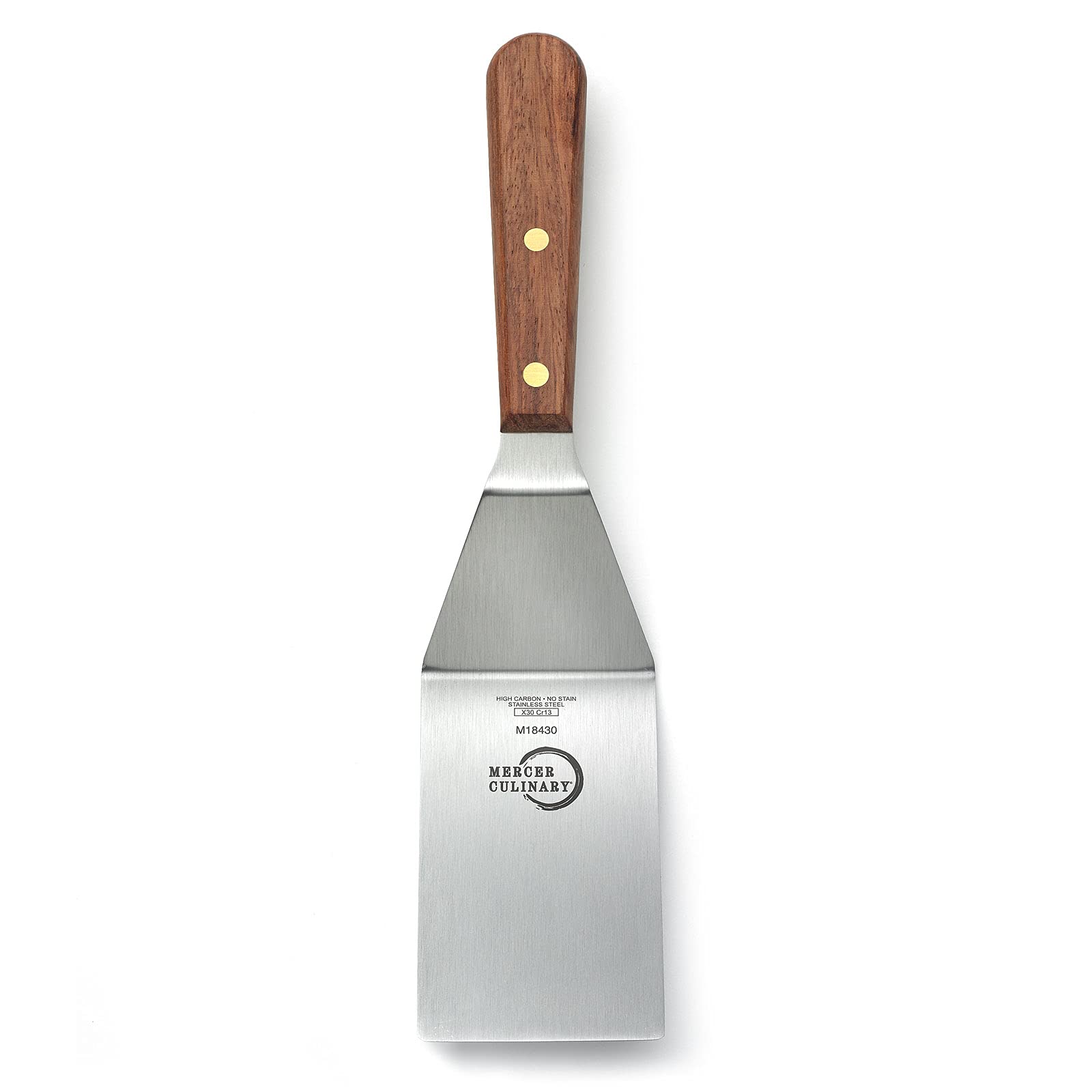 Mercer Culinary M18430 Praxis 4 x 2.5-Inch Square Edge Turner, Wood Handle, Stainless Steel, 15x10x3 cm