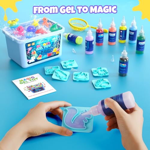 Hot Bee Magic Water Kit with 14 Colors & 8 Double-Sided Molds – Aqua Gelz Arts and Crafts for Kids Age 4-10, DIY 3D Elf Gel Kids Squishy Maker, Water Magic Toy Craft Set, Cool Gifts for Girls - Image 5