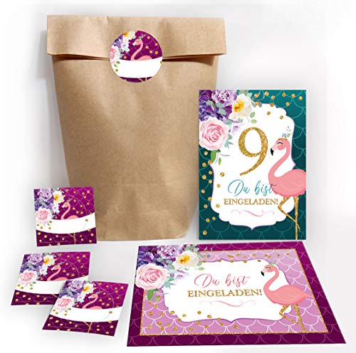 Invitation anniversaire 9 ans fille pour fêter un moment magique flamant rose