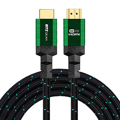 4K HDMI 2.0 Cable 20 ft. [2 Pack] by RitzGear. 18 Gbps Ultra High Speed Braided Nylon Cord & Gold Connectors - 4K@60Hz/UHD/3D/2160p/1080p/ARC & Ethernet. Compatible with UHD TV/Monitor/PC/PS5/Xbox
