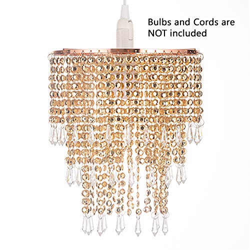 Waneway Acrylic Chandelier Shade, Ceiling Light Shade Beaded Pendant Lampshade With Crystal Beads And Rose Gold Frame For Bedroom, Wedding Or Party Decoration, Diameter 8.7 Inches, 3 Tiers, Copper #TOP1