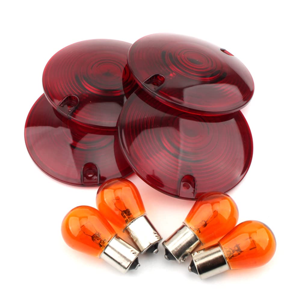Bacar Motorcycle 4 Pcs Turn Signal Light Indicator Lens with Light Bulbs for Harley Electra Glide FLHT 1986-2013, for Road King FLHR 1998-2013, Road Glide FLTR 1998-2003, Red