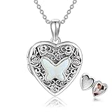 ONEFINITY Butterfly Heart Locket Necklace 925 Sterling Silver Butterfly Locket Pendant Necklace That Holds Pictures Photo Locket Jewellery Gifts For Women