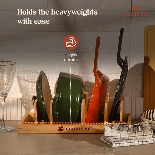 Image of CUMIN CO. The Perch Anti-Bacterial & Eco-Friendly Bamboo Kitchen Organiser|Adjustable & Space-Saving|For Lids, Pans, Pots, Bakeware & Cutting Boards