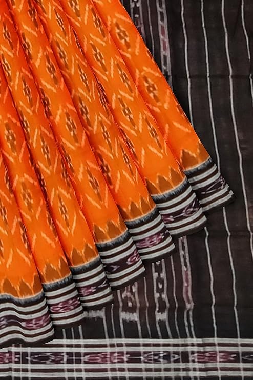 Image of Ikat Women's Cotton Saree, Handmade Pure Cotton Khandua Saree, Ikkat Orissa Traditional Handloom Saree Without Blouse