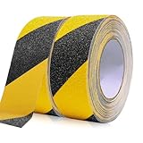 2 Rollen Antirutsch Klebeband, Schwarz-Gelbes Rutschfestes Klebeband Treppen, Starke Rutschhemmung Innen für Drinnen und Draußen, 50mm x 10m