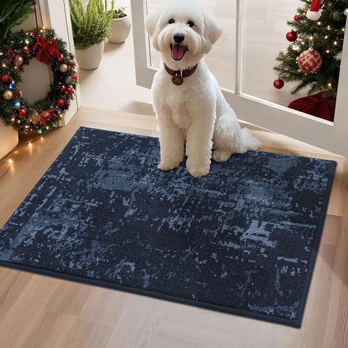 BEQHAUSE Dirt Trapper Door Mat 20" x 32", Non-Slip Doormats Washable Entryway Rugs, Stain Resistant Dog Door Mats Absorbent Welcome Floor Mat for Front Back Door, Mud Wet Shoes & Paws, Blue