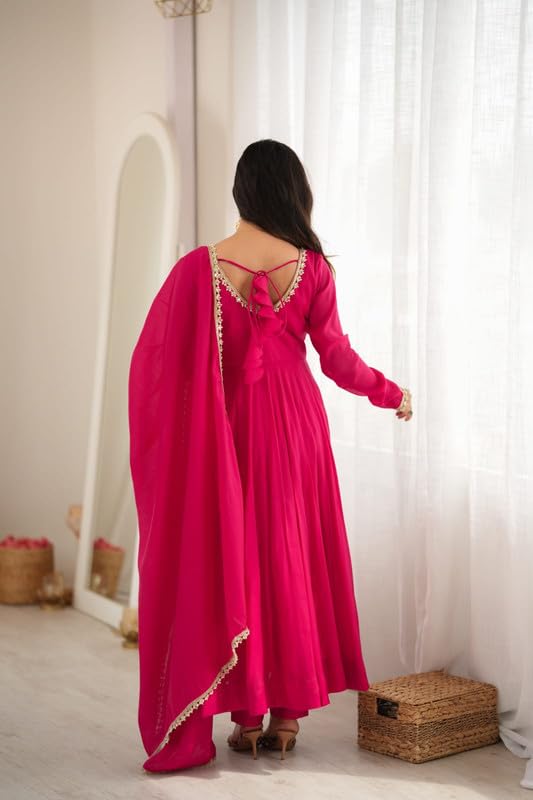 TREZX COLLECTION महिलाओं के लिए प्योर मल चंदेरी अनारकली सूट सेट - Image 3