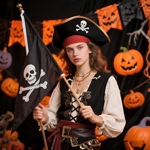 Todenb Layered Gold Pirate Necklace for Women Chunky Chain Pirate Jewelry 80s 90s Coin Pendant Necklace Pirate Costume Accessories2