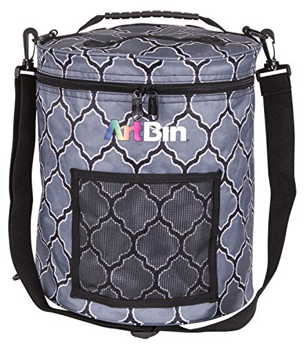 Image of ArtBin 6804SA Yarn Drum, Portable Knitting & Crochet Storage, [1] Poly Canvas Tote Bag, Gray Print