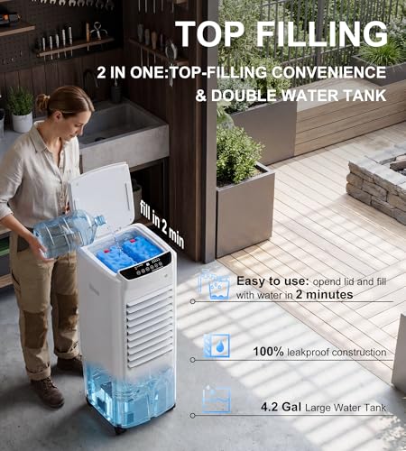 Image of Landeagle 32 inch Swamp Cooler,1800CFM Windowless Portable Air Conditioners with 120Oscillation,Evaporative Coolers with 4.2Gal Tank,12H Timer,Cooling Fans that Blow Cold Air for Room Indoor,Snow White