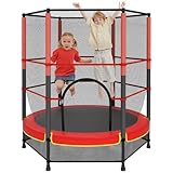 140cm Secure Kids Trampoline,with Safety Enclosure& Reinforced Steel Frame,Indoor Outdoor Toddler Trampoline for Children 3-10Years