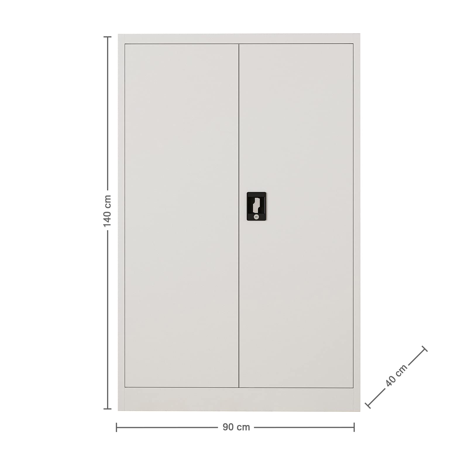 Midori Aktenschrank Metall abschließbar | 140 x 90 x 40 cm | Stahlschrank mit Zylinderschloss, 3 verstellbare Einlegeböden | Büroschrank mit Flügeltüren, pulverbeschichtet | Grau