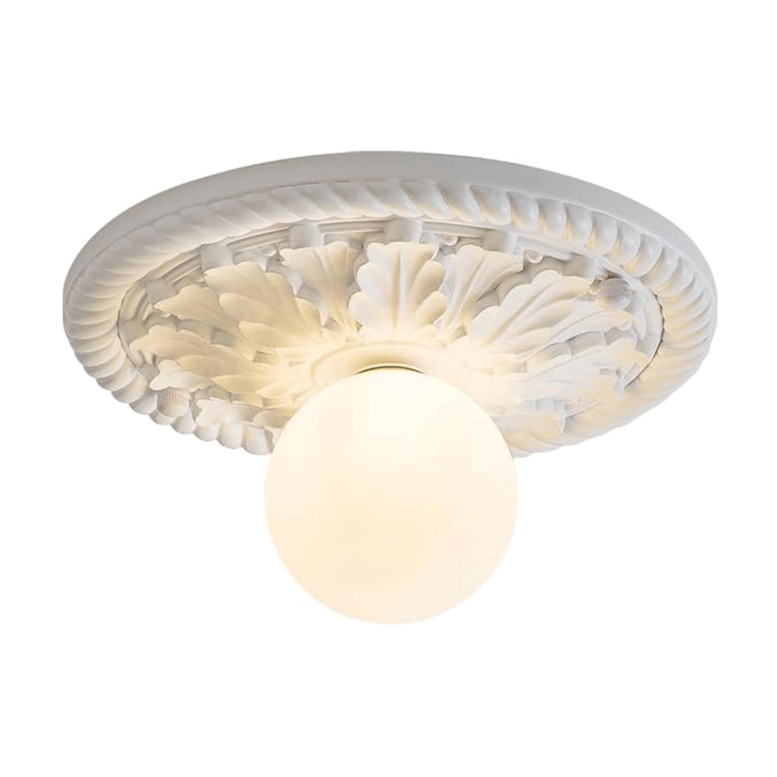 BKEKM Rustic Lighting Fixtures Vintage Carved Flush Mount Ceiling Light,with Frosted Glass Globe, Ceiling Lamp Fixture French Country(Wei�)