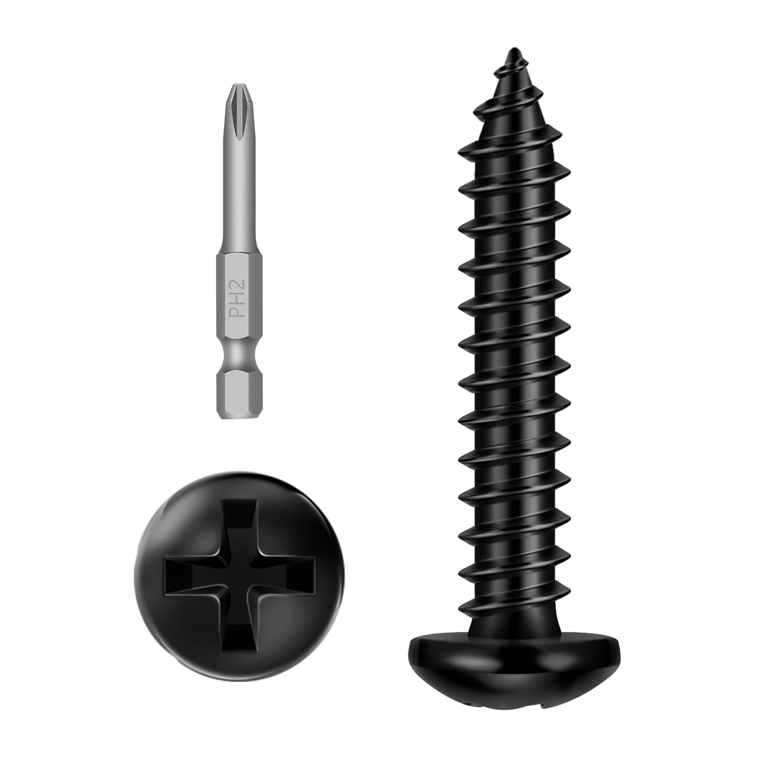 #12 x 1 (80 PCS) Pan Head Sheet Metal Screws, Round Head Self Tapping Screw, Phillips Drive Wood Screw, Black Coating