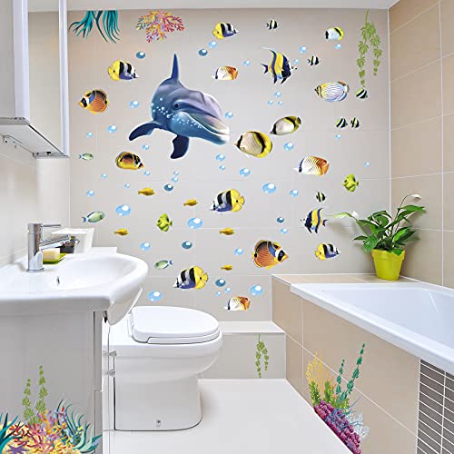 Watercolor Ocean Blue Whale Wall Decal, Dilibra 3D Under The Sea World Life Marine Animal Fish Wall Decor, Underwater World Art Wall Sticker Wall Decoration Decal For Kids Bedroom Nursery Bathroom #TOP1