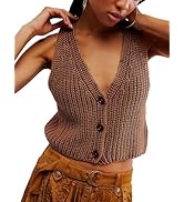 Korebow Casual V Neck Button Down Knit Sleeveless Sweater Vest Tops Button Down Cardigan Cropped ...
