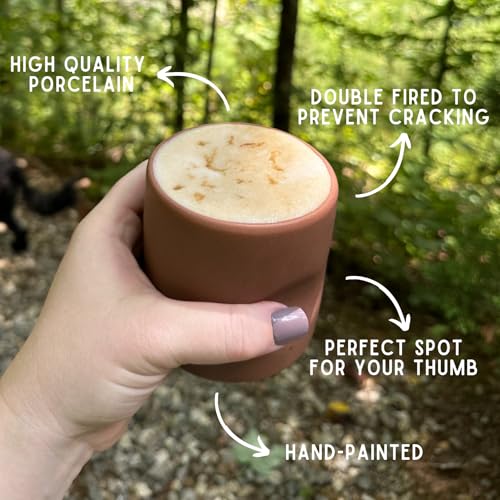 Taza cerámica sin asa, pintada a mano, 11 oz, marrón suave miniatura 2
