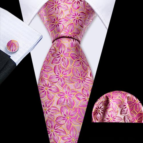 Image of Barry.Wang Men Tie Set Floral Paisley Silk Necktie Pocket Square Cufflinks Formal Wedding Party Business
