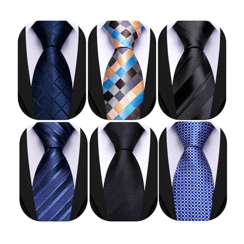 Image of Barry.Wang Mens 6 PCS Ties Silk Striped Paisley Check Floral Necktie Silky Woven Wedding Business Party Ties 3.34 inch