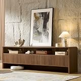 AMERLIFE 70' Modern TV Stand for TVs Up to 80', Wood TV Console with Curved Profile Design & 2 Storage Cabinets, Media Console Entertainment Center for Living Room, Brown